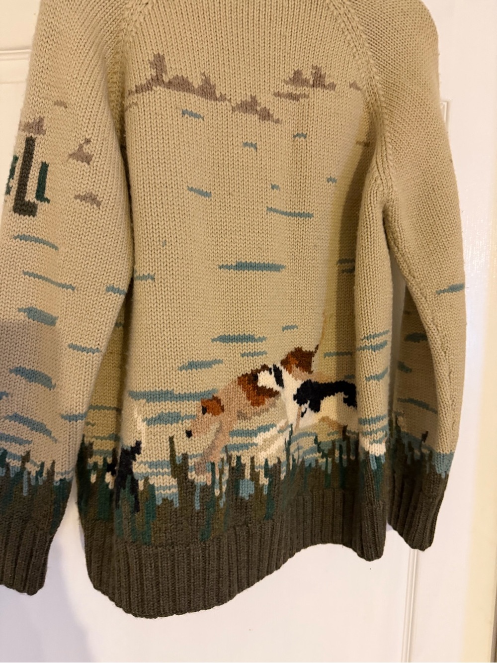 Vintage Lauren Ralph Lauren Beige Hooded Zip Sweater with Retriever Scene - Picture 4 of 6